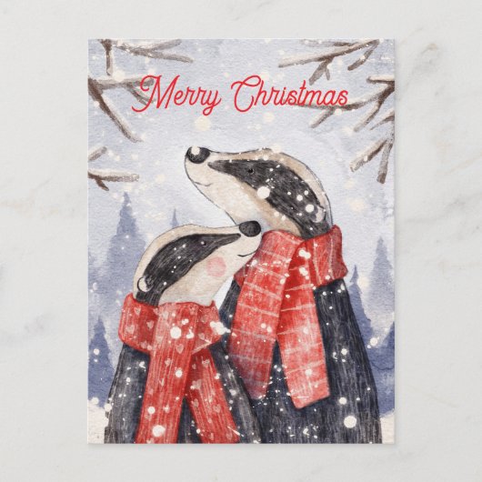 Merry Christmas Couple Badger Illustration Briefkaart (Voorkant)