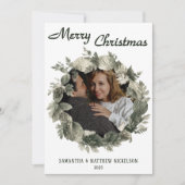 Merry Christmas Couples Wreath Photo Holiday Card Feestdagenkaart (Voorkant)