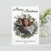 Merry Christmas Couples Wreath Photo Holiday Card Feestdagenkaart (Staand voorkant)
