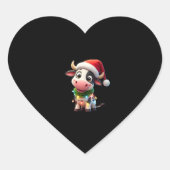 Merry Christmas Cow Santa Christmas Lights Cow Xma Hart Sticker (Voorkant)