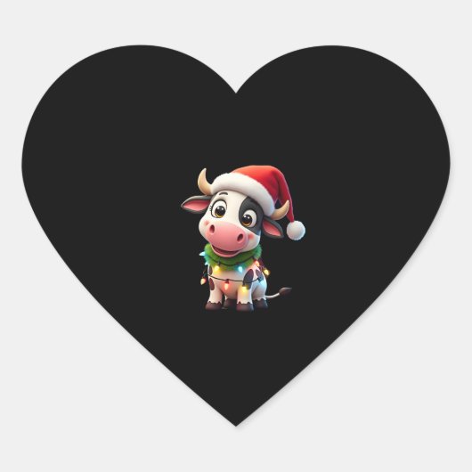 Merry Christmas Cow Santa Christmas Lights Cow Xma Hart Sticker (Voorkant)
