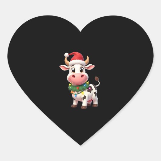 Merry Christmas Cow Santa Christmas Lights Cow Xma Hart Sticker (Voorkant)