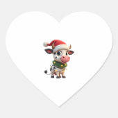 Merry Christmas Cow Santa Christmas Lights Cow Xma Hart Sticker (Voorkant)