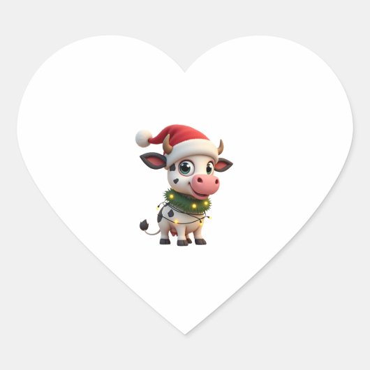 Merry Christmas Cow Santa Christmas Lights Cow Xma Hart Sticker (Voorkant)
