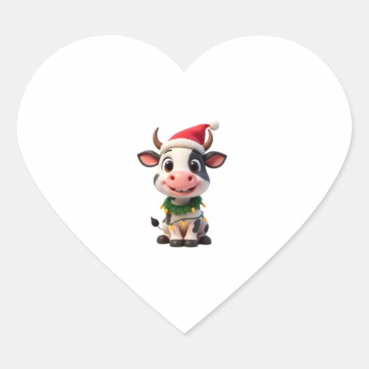 Merry Christmas Cow Santa Christmas Lights Cow Xma Hart Sticker (Voorkant)