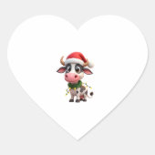 Merry Christmas Cow Santa Christmas Lights Cow Xma Hart Sticker (Voorkant)