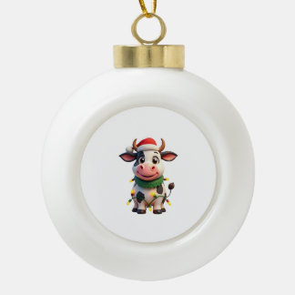 Merry Christmas Cow Santa Christmas Lights Cow Xma Keramische Bal Ornament