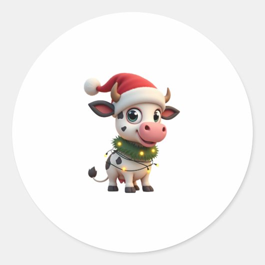 Merry Christmas Cow Santa Christmas Lights Cow Xma Ronde Sticker (Voorkant)