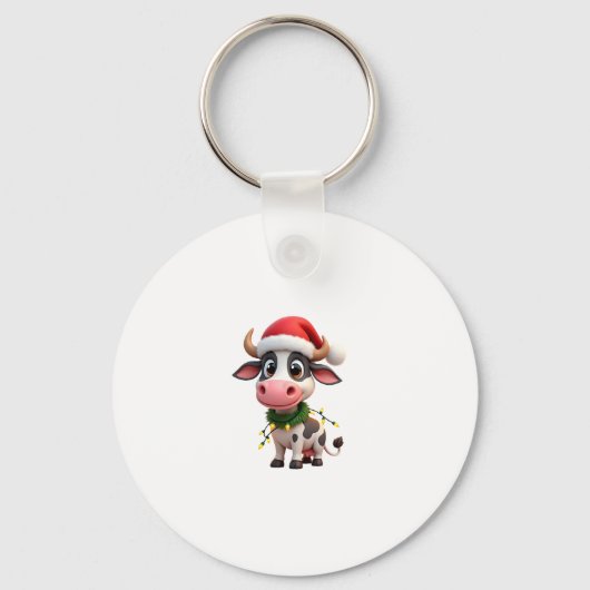 Merry Christmas Cow Santa Christmas Lights Cow Xma Sleutelhanger (Voorkant)