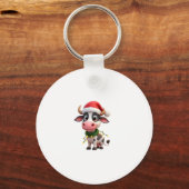 Merry Christmas Cow Santa Christmas Lights Cow Xma Sleutelhanger (Voorkant)