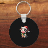 Merry Christmas Cow Santa Christmas Lights Cow Xma Sleutelhanger (Voorkant)