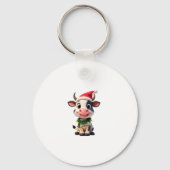 Merry Christmas Cow Santa Christmas Lights Cow Xma Sleutelhanger (Voorkant)