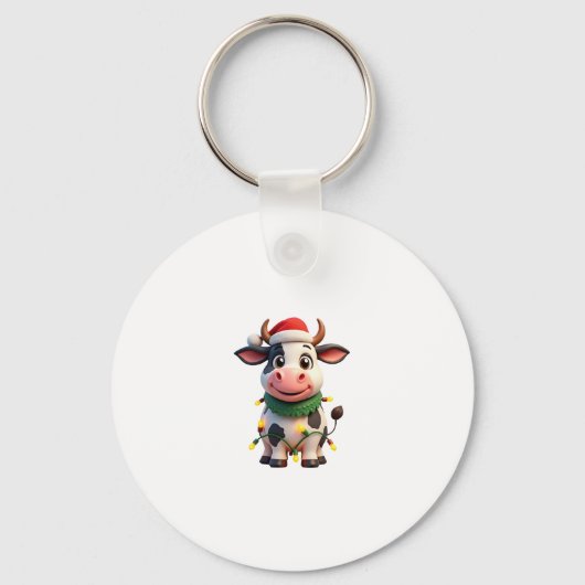 Merry Christmas Cow Santa Christmas Lights Cow Xma Sleutelhanger (Voorkant)