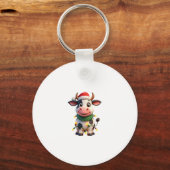 Merry Christmas Cow Santa Christmas Lights Cow Xma Sleutelhanger (Voorkant)