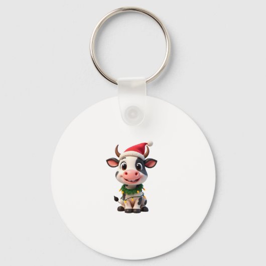 Merry Christmas Cow Santa Christmas Lights Cow Xma Sleutelhanger (Voorkant)