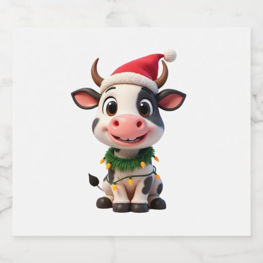 Merry Christmas Cow Santa Christmas Lights Cow Xma Sparkling Wijnetiket (Enkel label)