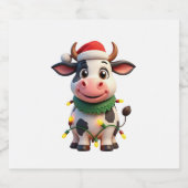 Merry Christmas Cow Santa Christmas Lights Cow Xma Sparkling Wijnetiket (Enkel label)