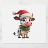 Merry Christmas Cow Santa Christmas Lights Cow Xma Sparkling Wijnetiket (Enkel label)