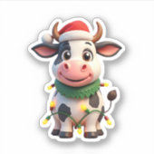 Merry Christmas Cow Santa Christmas Lights Cow Xma Sticker (Voorkant)