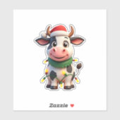 Merry Christmas Cow Santa Christmas Lights Cow Xma Sticker (Vel)