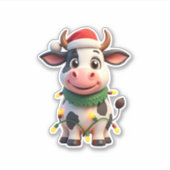 Merry Christmas Cow Santa Christmas Lights Cow Xma Sticker (Voorkant)