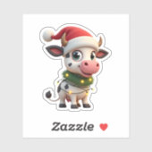 Merry Christmas Cow Santa Christmas Lights Cow Xma Sticker (Vel)