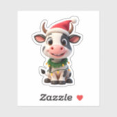 Merry Christmas Cow Santa Christmas Lights Cow Xma Sticker (Vel)