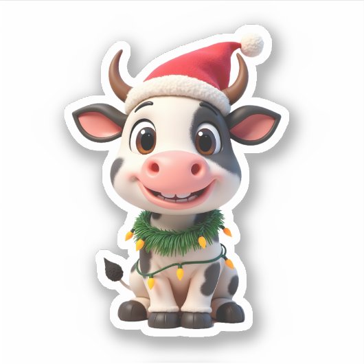 Merry Christmas Cow Santa Christmas Lights Cow Xma Sticker (Voorkant)