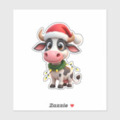 Merry Christmas Cow Santa Christmas Lights Cow Xma Sticker (Vel)