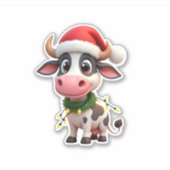 Merry Christmas Cow Santa Christmas Lights Cow Xma Sticker (Voorkant)