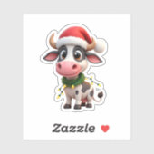 Merry Christmas Cow Santa Christmas Lights Cow Xma Sticker (Vel)