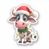 Merry Christmas Cow Santa Christmas Lights Cow Xma Sticker (Voorkant)