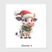 Merry Christmas Cow Santa Christmas Lights Cow Xma Sticker (Vel)