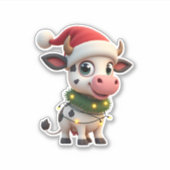 Merry Christmas Cow Santa Christmas Lights Cow Xma Sticker (Voorkant)
