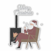 Merry Christmas Cozy Santa Fireplace Vinyl  Sticker (Voorkant)