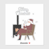 Merry Christmas Cozy Santa Fireplace Vinyl  Sticker (Vel)