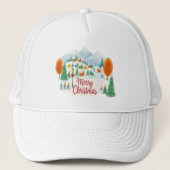 Merry Christmas Cozy Winter Village Trucker Hat Trucker Pet (Voorkant)