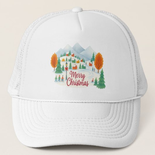 Merry Christmas Cozy Winter Village Trucker Hat Trucker Pet (Voorkant)