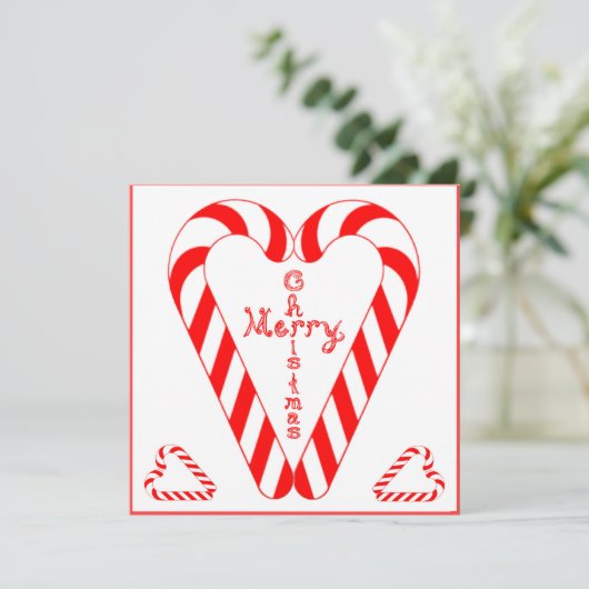 Merry Christmas Cross In Heart Candy Cane 2 Hearts Kaart (Staand voorkant)