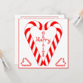 Merry Christmas Cross In Heart Candy Cane 2 Hearts Kaart (Voorkant / Achterkant in situ)
