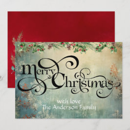 Merry Christmas Curls Swirl typo  greens Feestdagenkaart