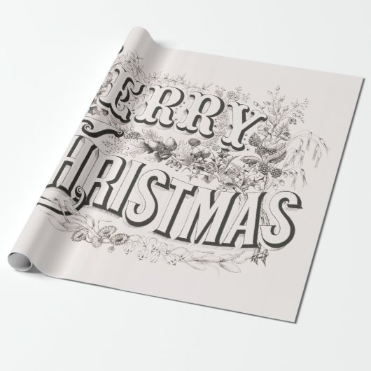 Merry Christmas,  Currier & Ives (reprod) Cadeaupapier (Uitgerold)