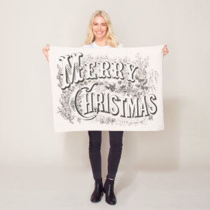 Merry Christmas,  Currier & Ives (reprod) Fleece Deken