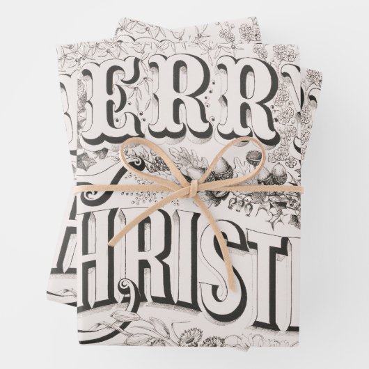 Merry Christmas, Currier & Ives (reprod) Inpakpapier Vel (In situ)