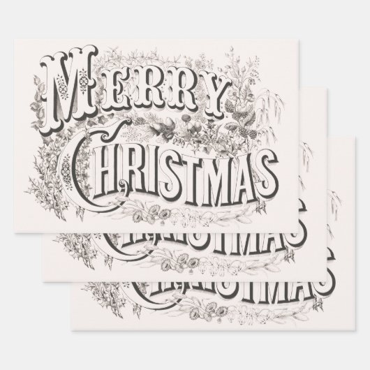 Merry Christmas, Currier & Ives (reprod) Inpakpapier Vel (Set)