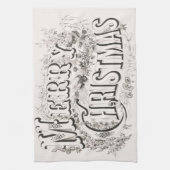 Merry Christmas, Currier & Ives (reprod) Theedoek (Verticaal)