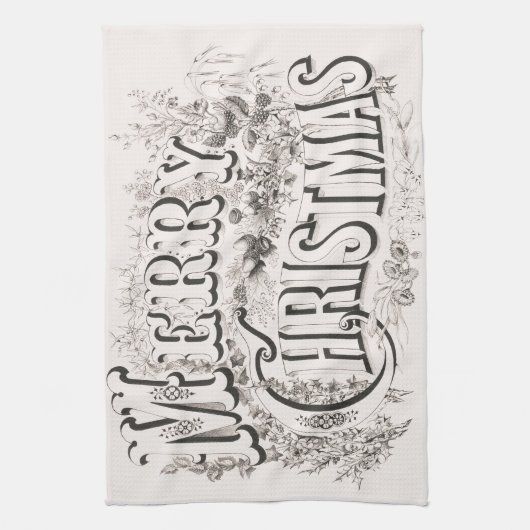 Merry Christmas,  Currier & Ives (reprod) Theedoek (Verticaal)