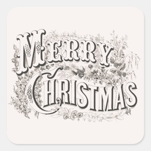 Merry Christmas, Currier & Ives (reprod) Vierkante Sticker (Voorkant)