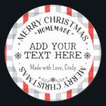 Merry Christmas Custom Buffalo Plaid Zelfgemaakt Ronde Sticker<br><div class="desc">Vrolijke kerst zelfgemaakte ronde sticker met zwarte buffel plaid,  sneeuwvlokken en mogelijkheden om uw eigen tekst ( naam of bedrijfsnaam) en korte boodschap naar de onderkant toe te voegen. Kan voor uw kleine onderneming,  gebeurtenissen,  non-profit enz. voor promotiemarketing,  klant worden gebruikt dank u giften,  enz. Veel plezier ermee!</div>