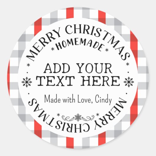 Merry Christmas Custom Buffalo Plaid Zelfgemaakt Ronde Sticker (Voorkant)